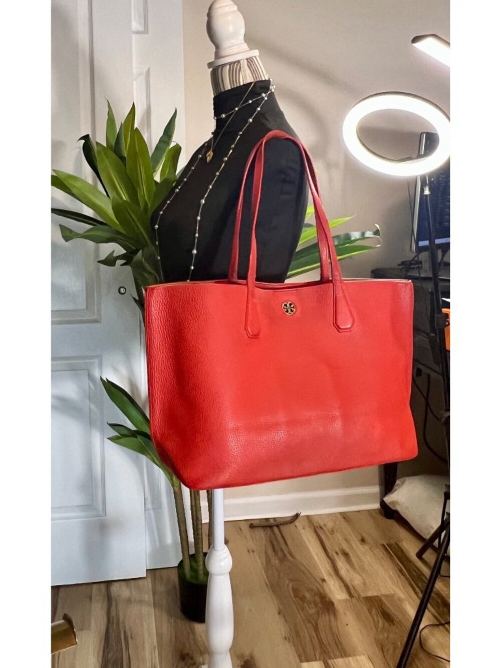 Authentic Tory Burch Orangish Red Robinson Shoulder Bag